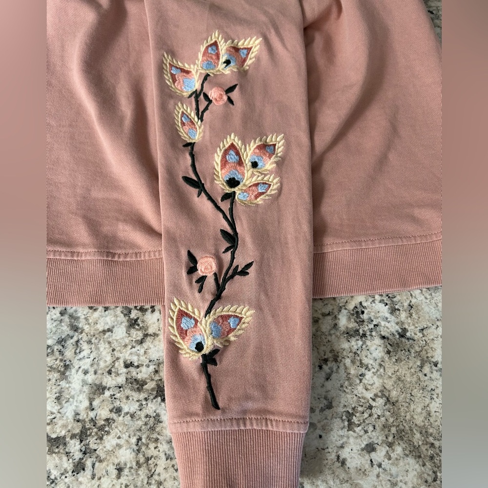 Rebecca Minkoff Off Shoulder Embroidered Sweatshirt Pink Boho Size S - Picture 7 of 12